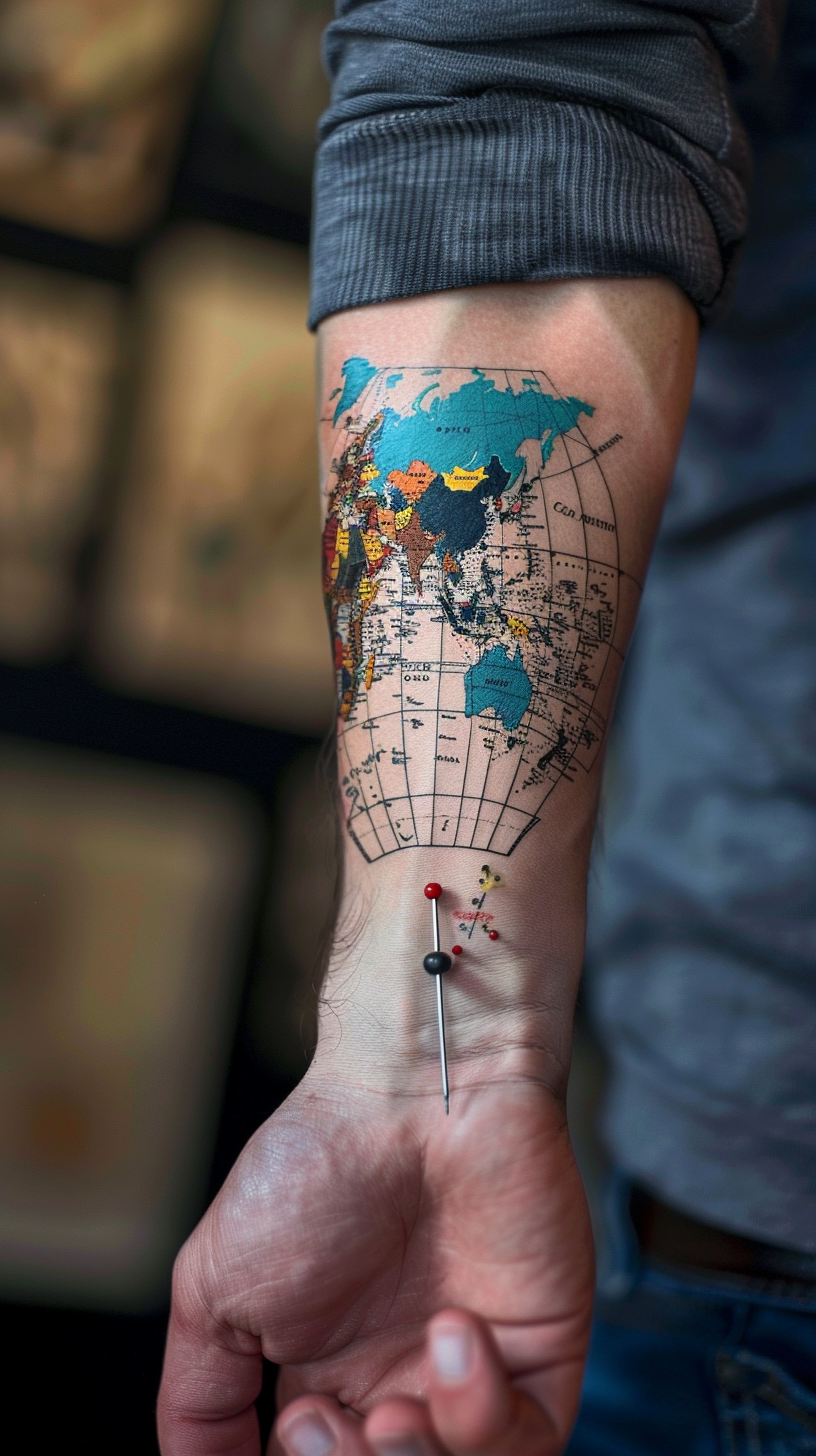 man with world map tattoo