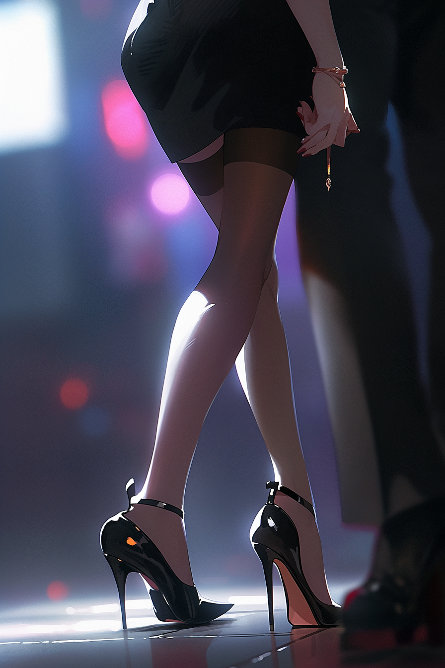 Man worshipping anime waifu with heels and stockings