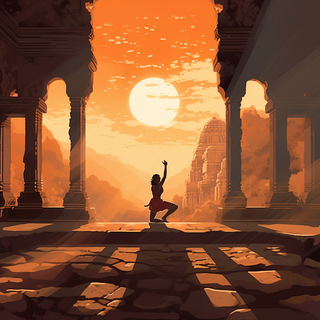 Man Doing Yoga in Ancient Temple