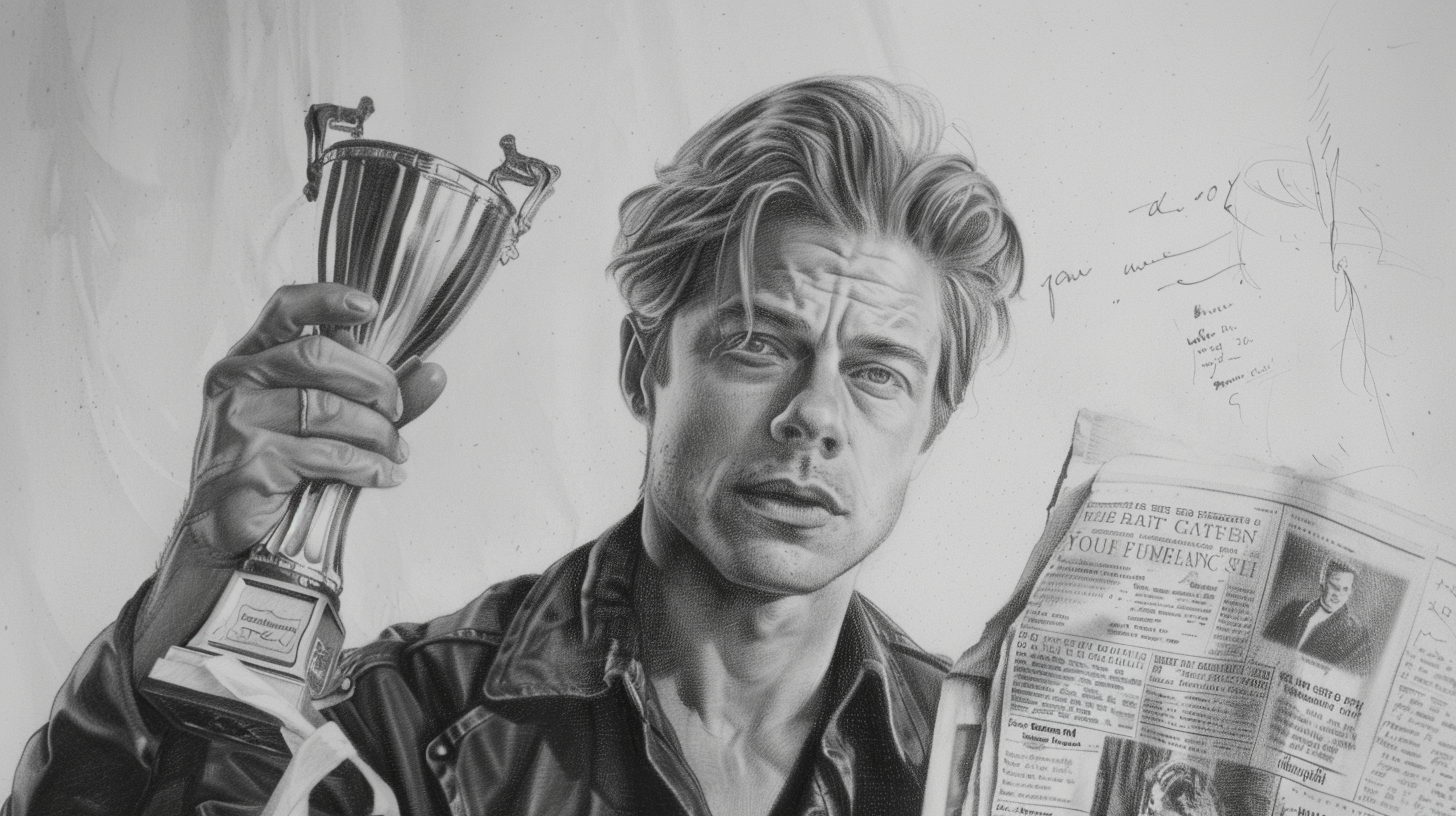 Brad Pitt Trophy Newspaper Sketch