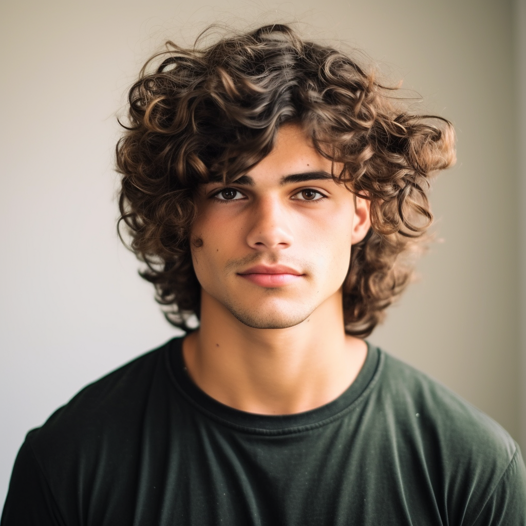 Man with Curly Hair Mullet