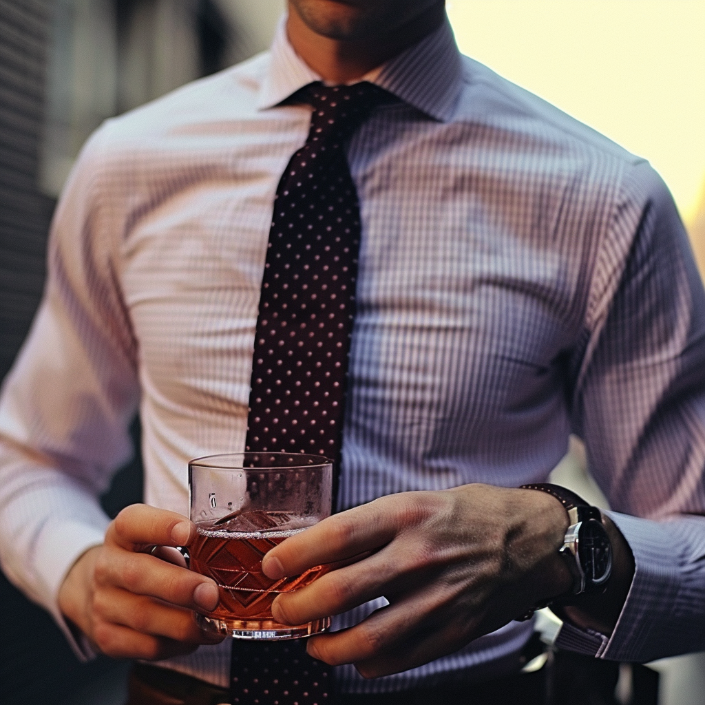 Fashionable man drinking Negroni tea