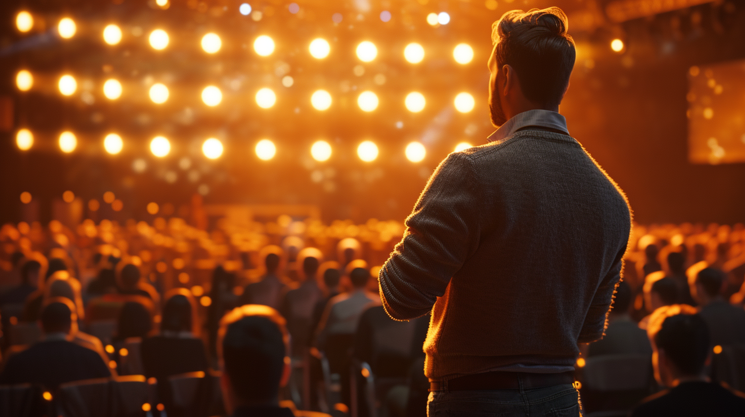 Man lecturing at tech conference