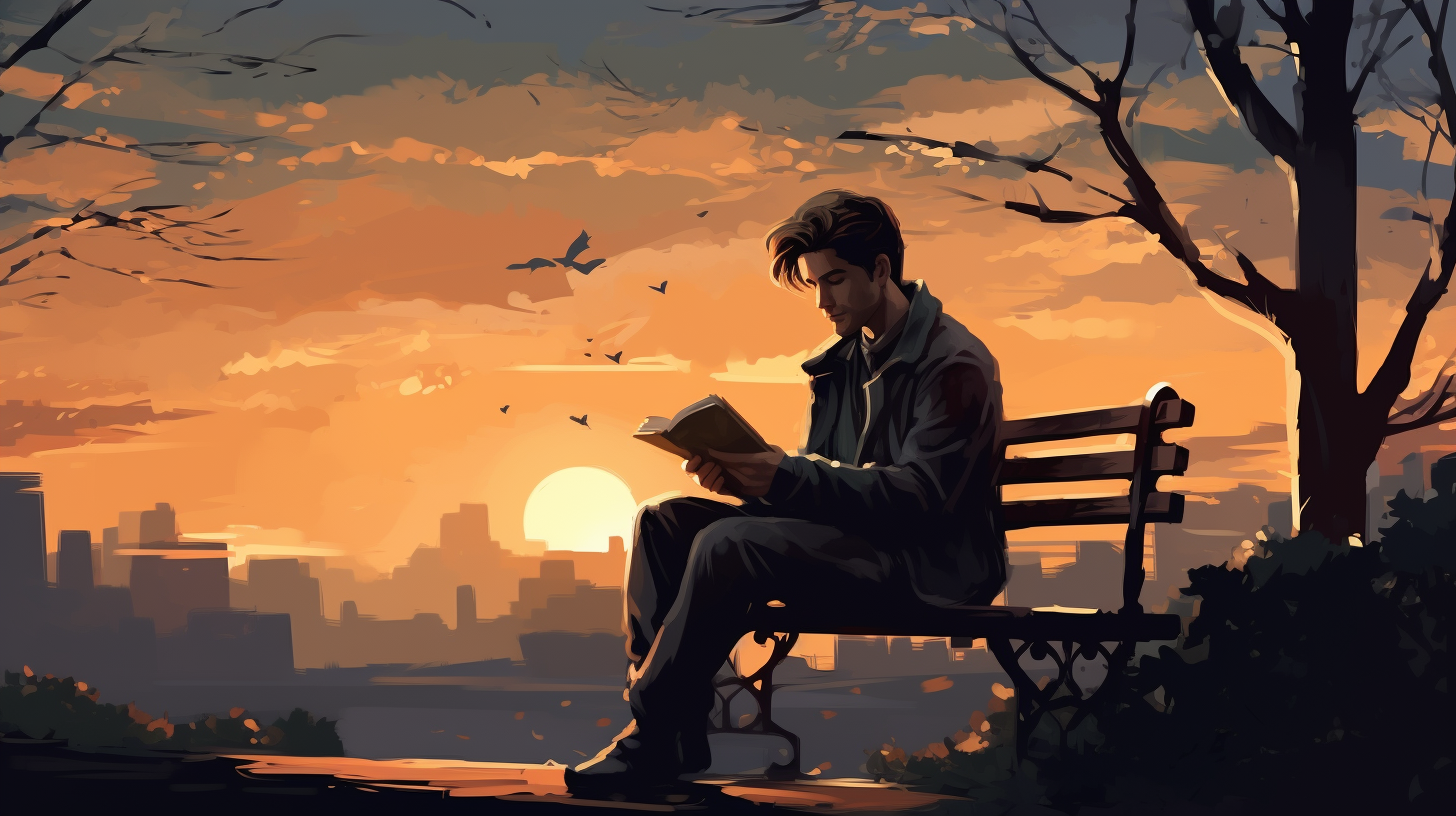 Man reading book on bench