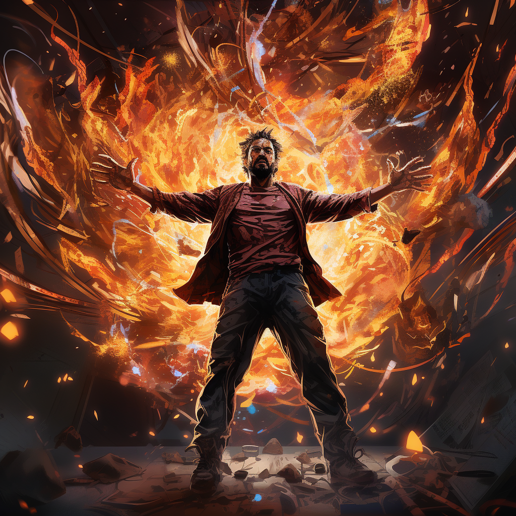 Rugged supervillain radiating energy waves in multidimensional realm