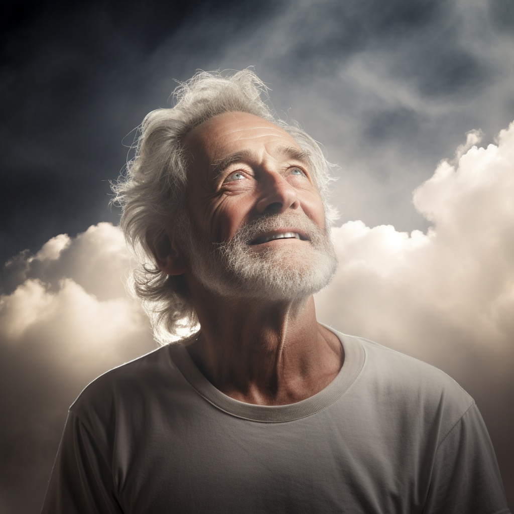 Elderly man amazed by heaven