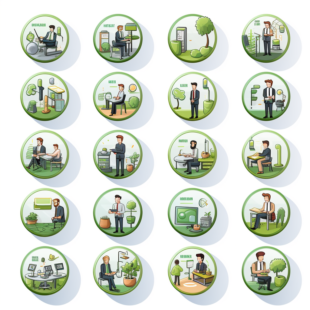 Illustration of management icons on white background