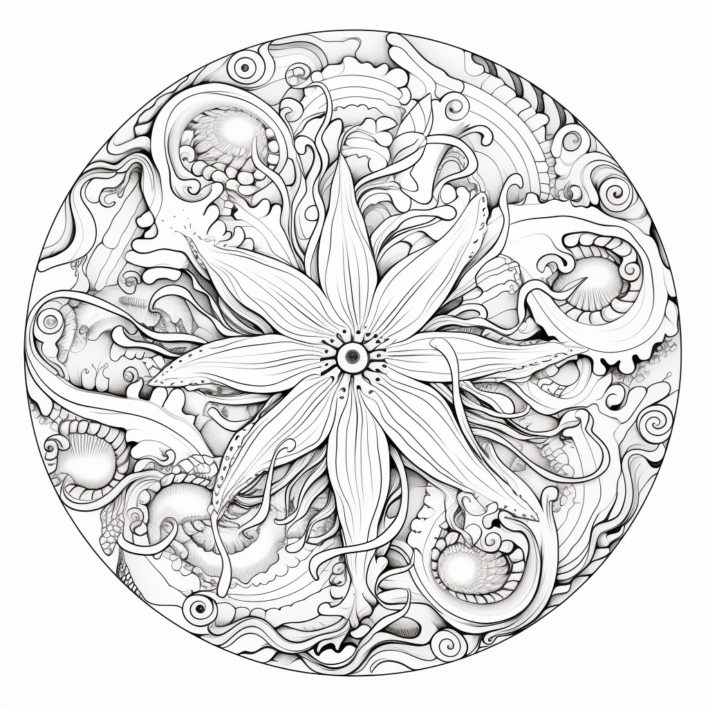 Mandala coloring book with sea life swirls