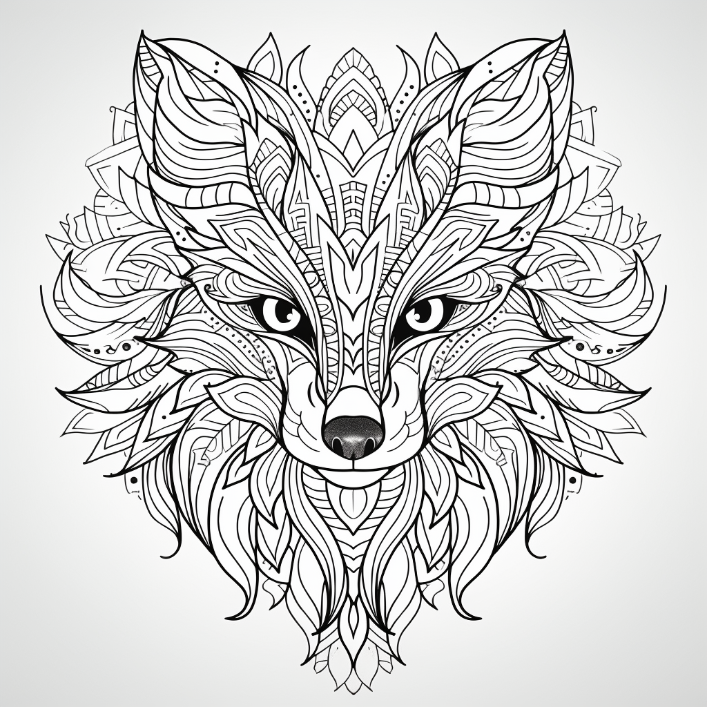 Symmetrical mandala fox illustration on white background