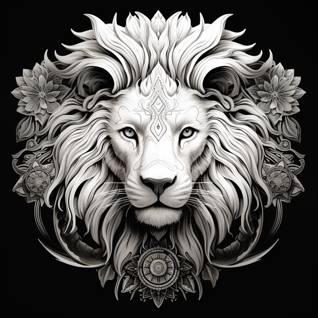 Black and white mandala lion artwork