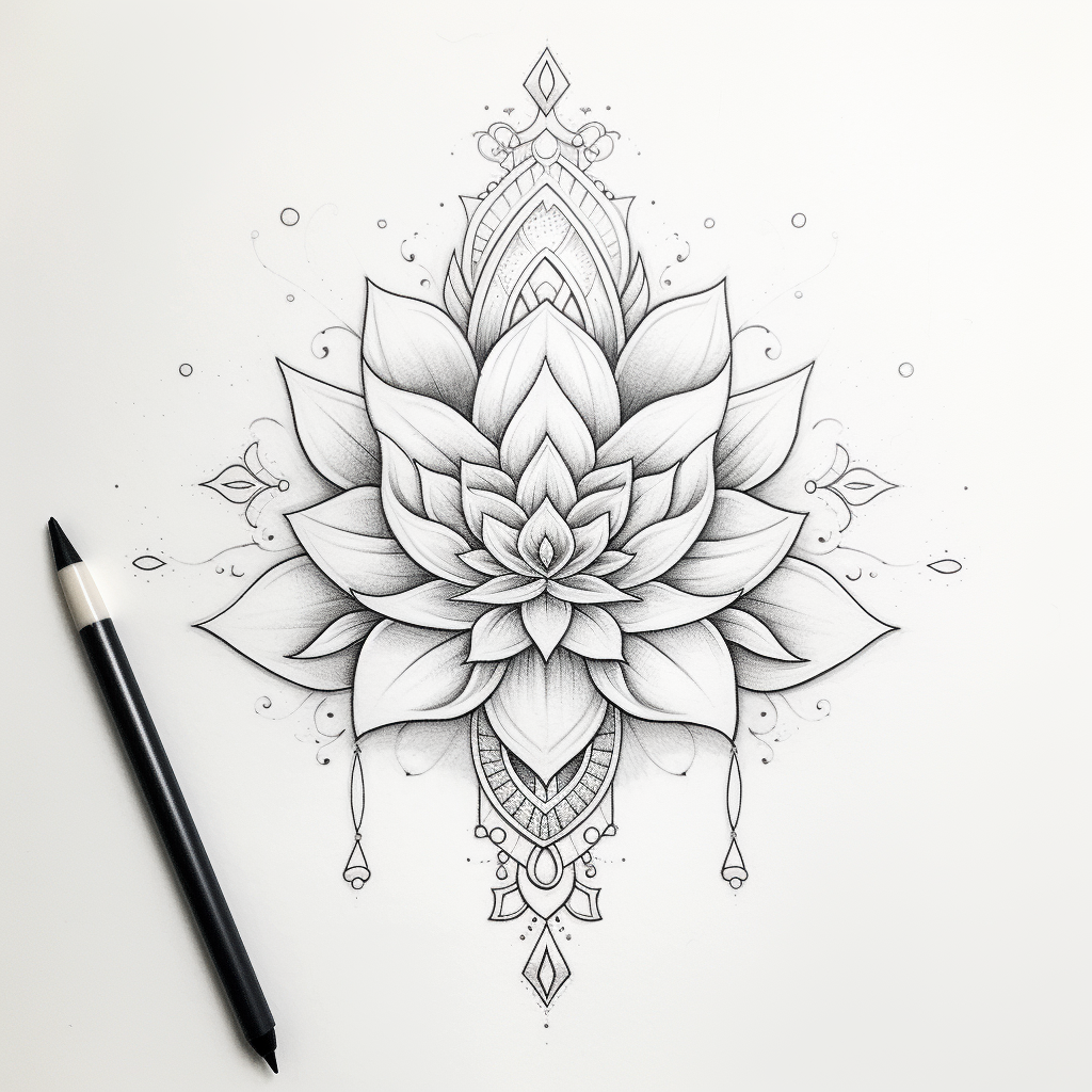 Mandala Lotus Sketch on White Paper