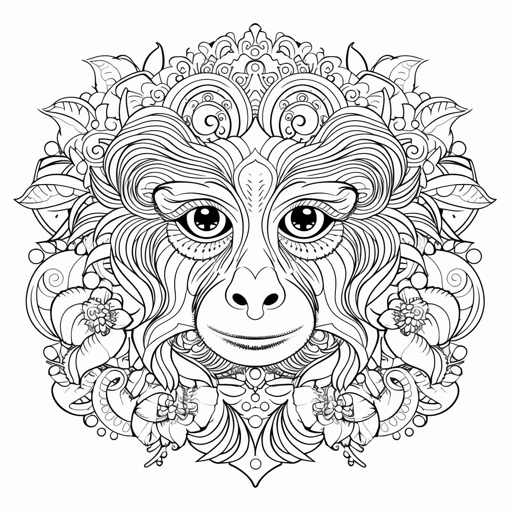 Symmetrical Mandala Monkey Illustration