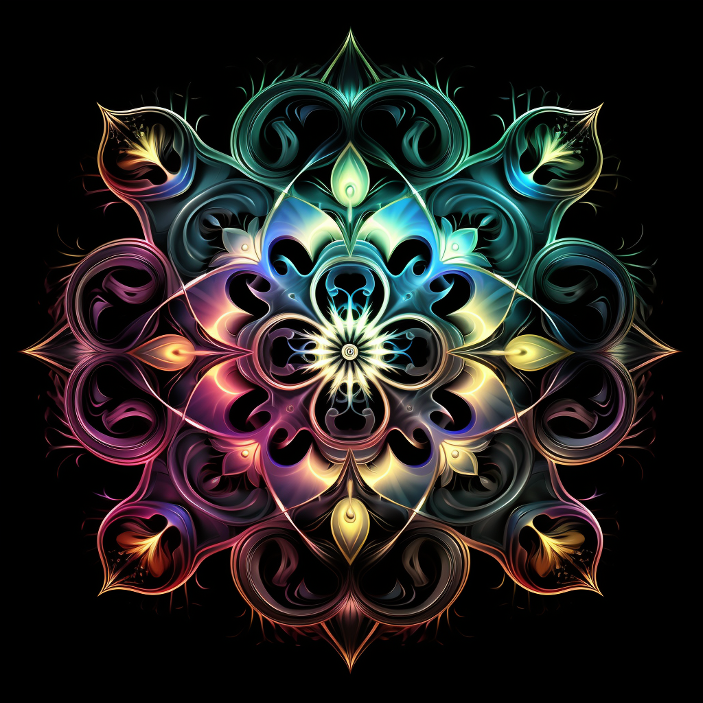 Beautiful Mandala Art in Dark Infinite Fractal Vaporwaves