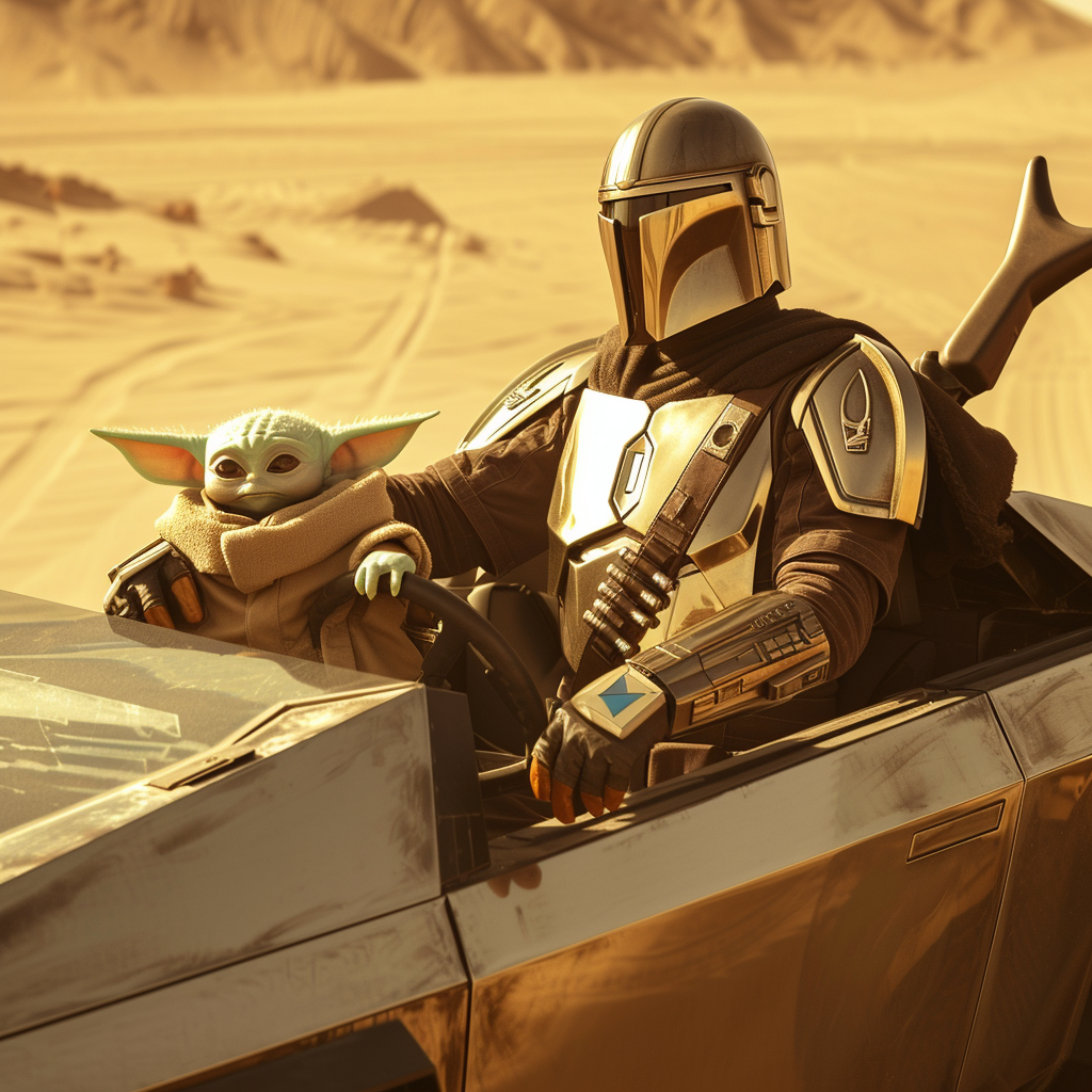 Mandalorian Golden Suit Baby Yoda Golden Tesla