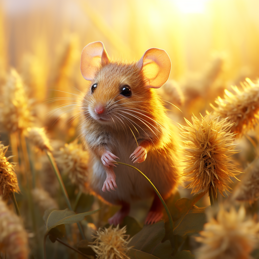 Lively illustration of a mouse in golden light