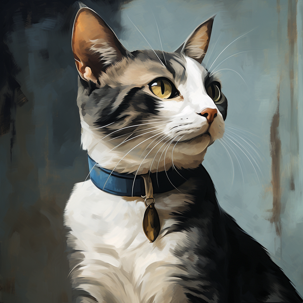 Dark Gray and Beige Tabby Cat Painting