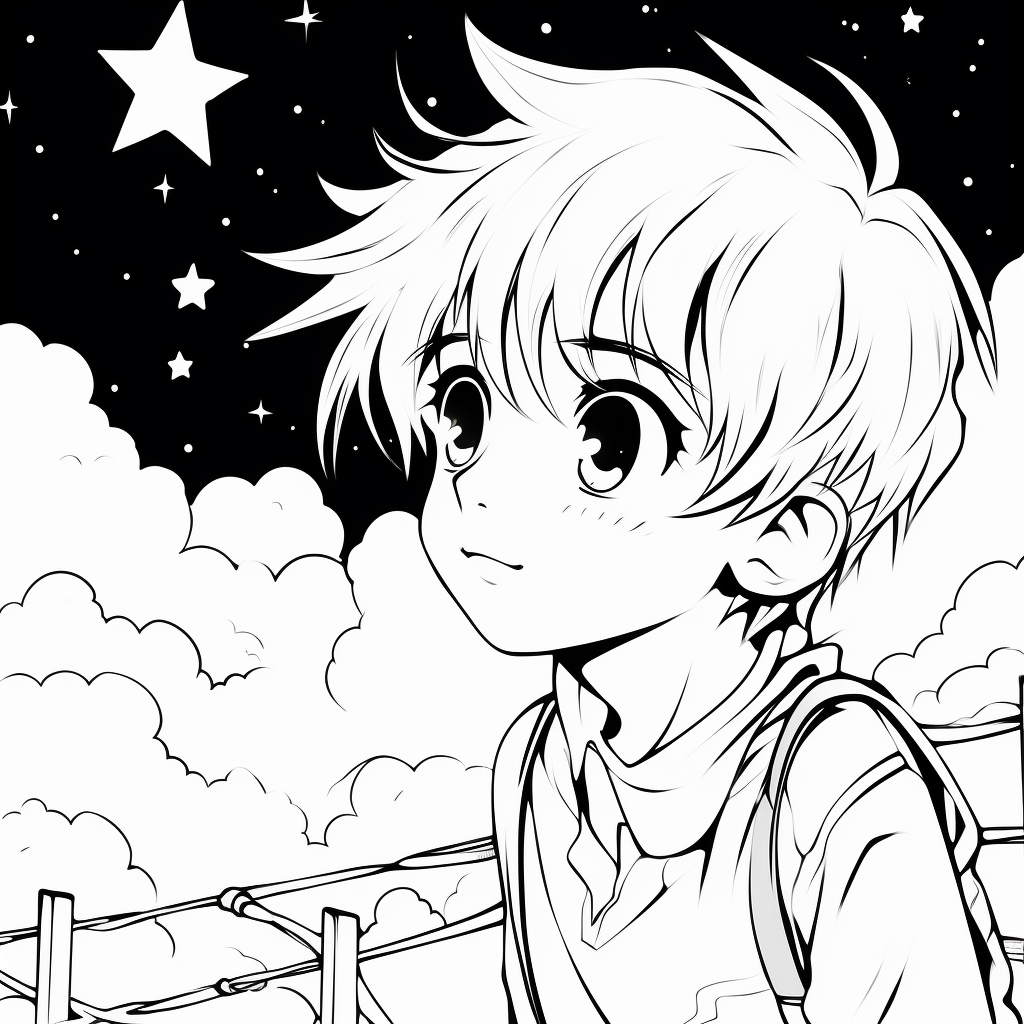 Manga boy looking into starry sky