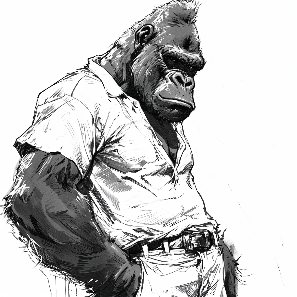 Manga Character Anthropomorphic Gorilla in White T-Shirt