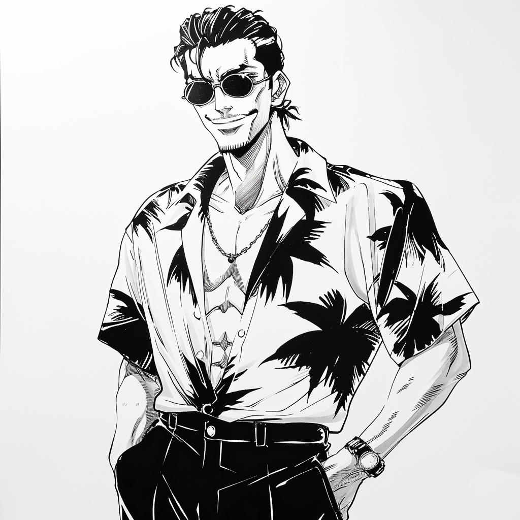 Manga character in black and white bowling shirt