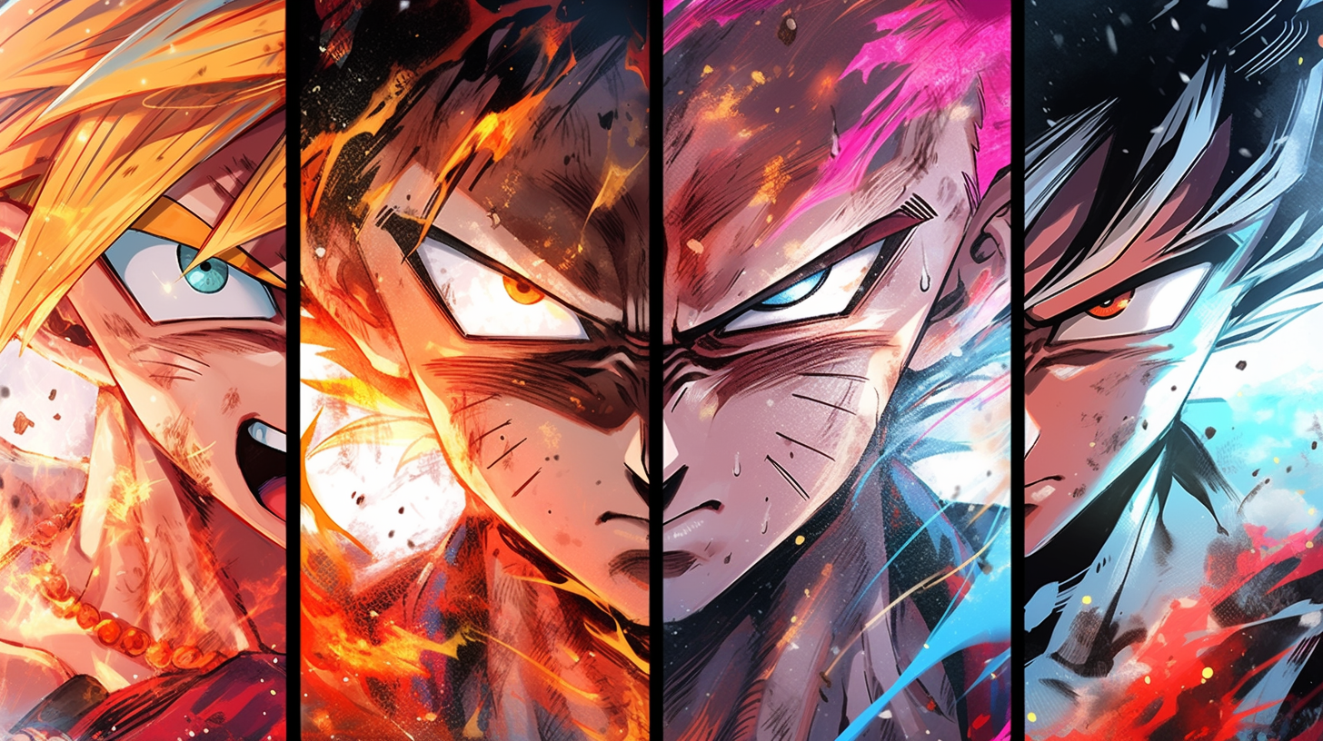 Manga Cover with Goku, Naruto, Ichigo, and Luffy