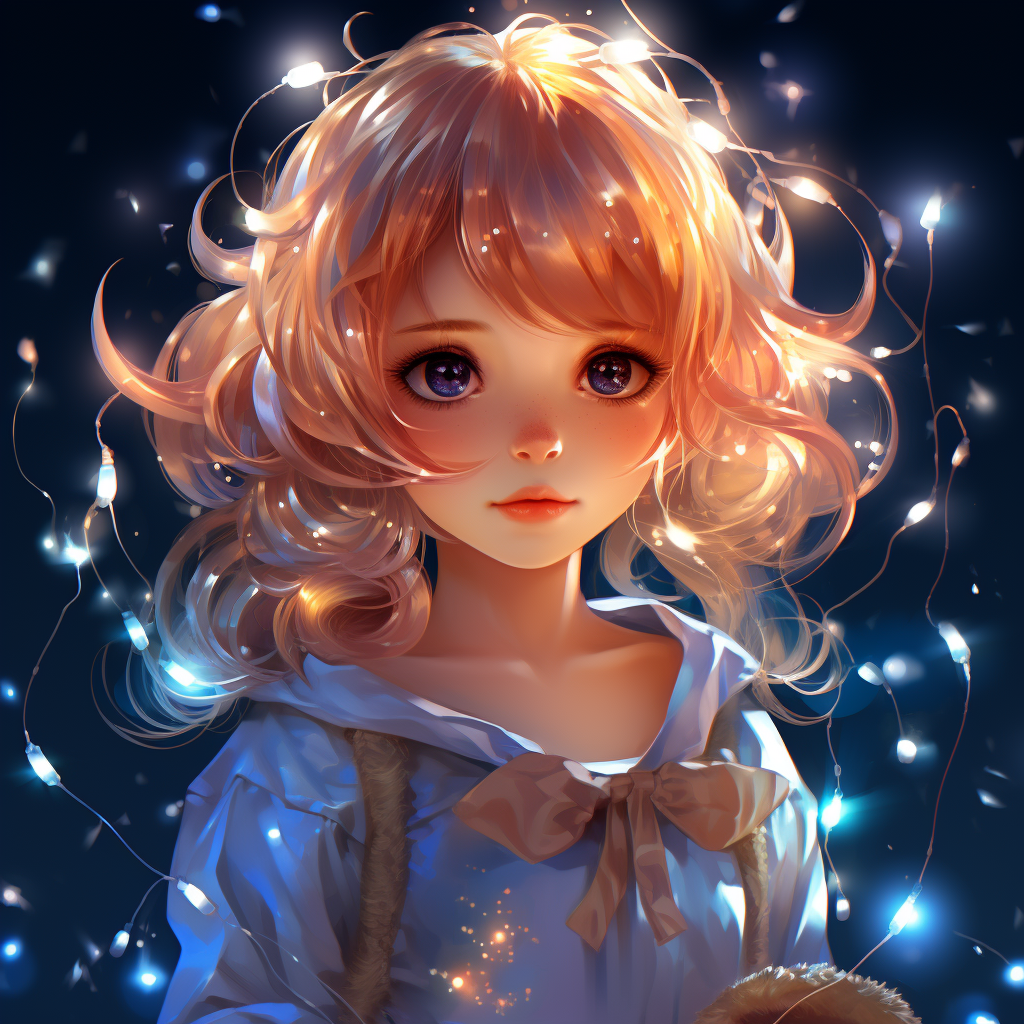 Beautiful manga girl with fairy lights