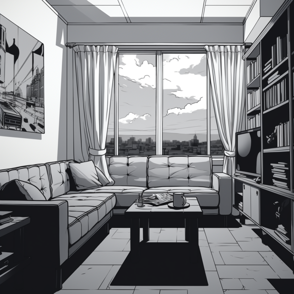 Manga living room with grey shadow