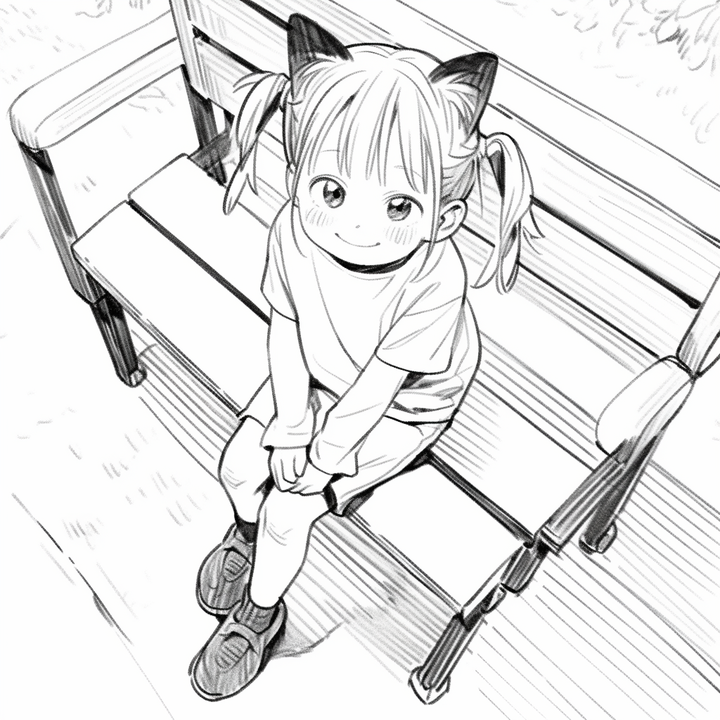 Cute manga girl on bench