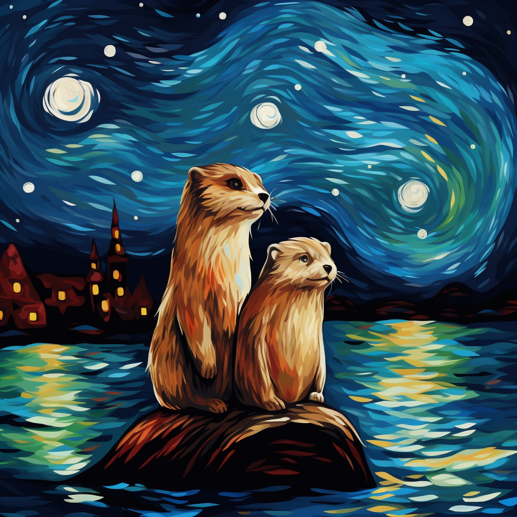 Adorable Manga Style Otters by the River