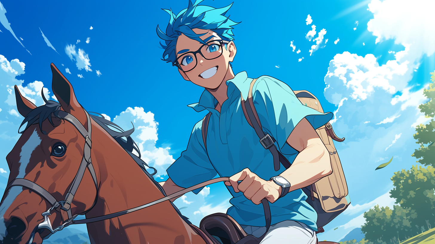 Manga Teenage Male Horse Ride Landscape