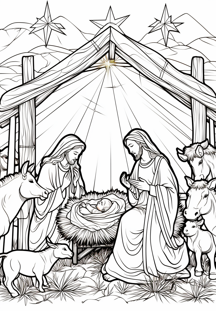 Coloring Page of Manger Jesus Born