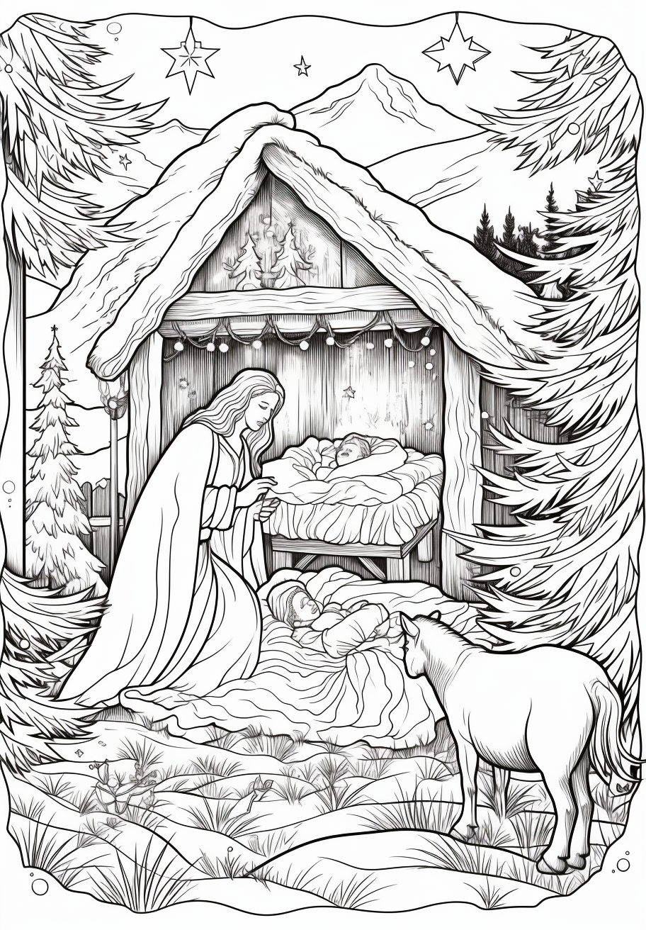 Coloring page of manger scene