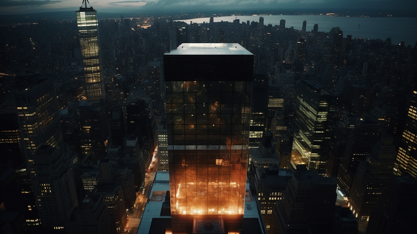 Manhattan Skyscraper Glass Financial Cinematic Noir 8K