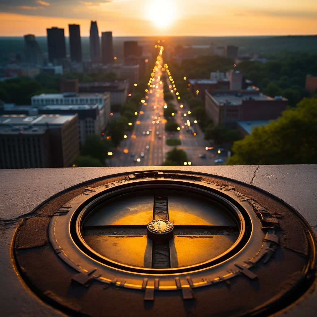 Aerial view of manhole sewer cap on asphalt