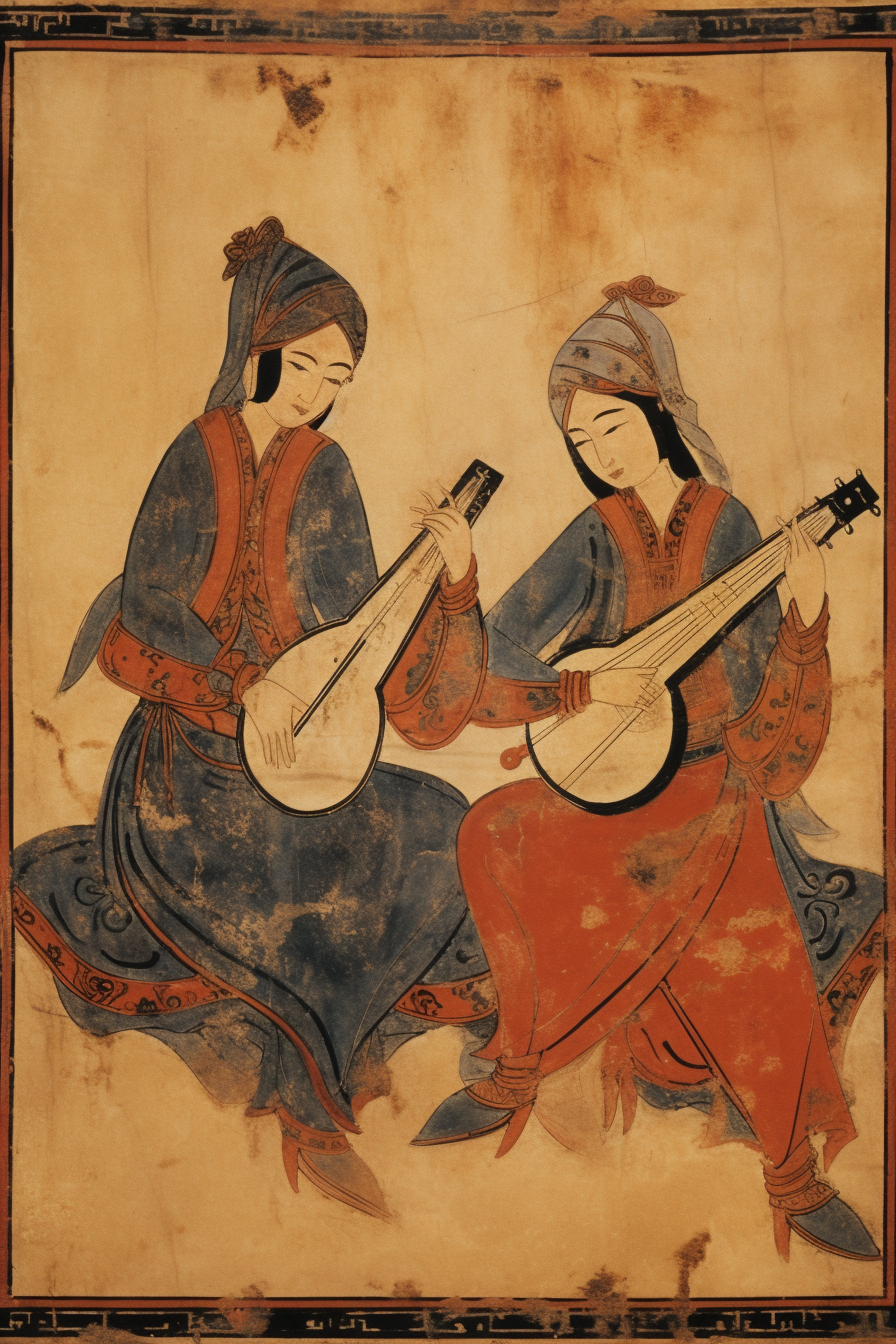 Two Female Musicians in Manichaean Miniature Image