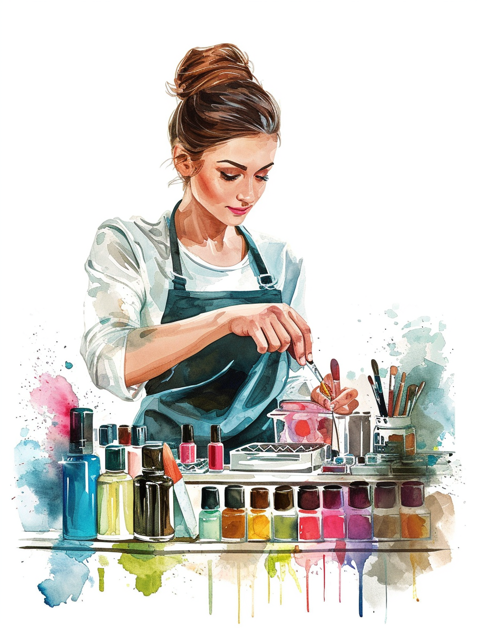 manicurist in essential oil uniform doing manicures