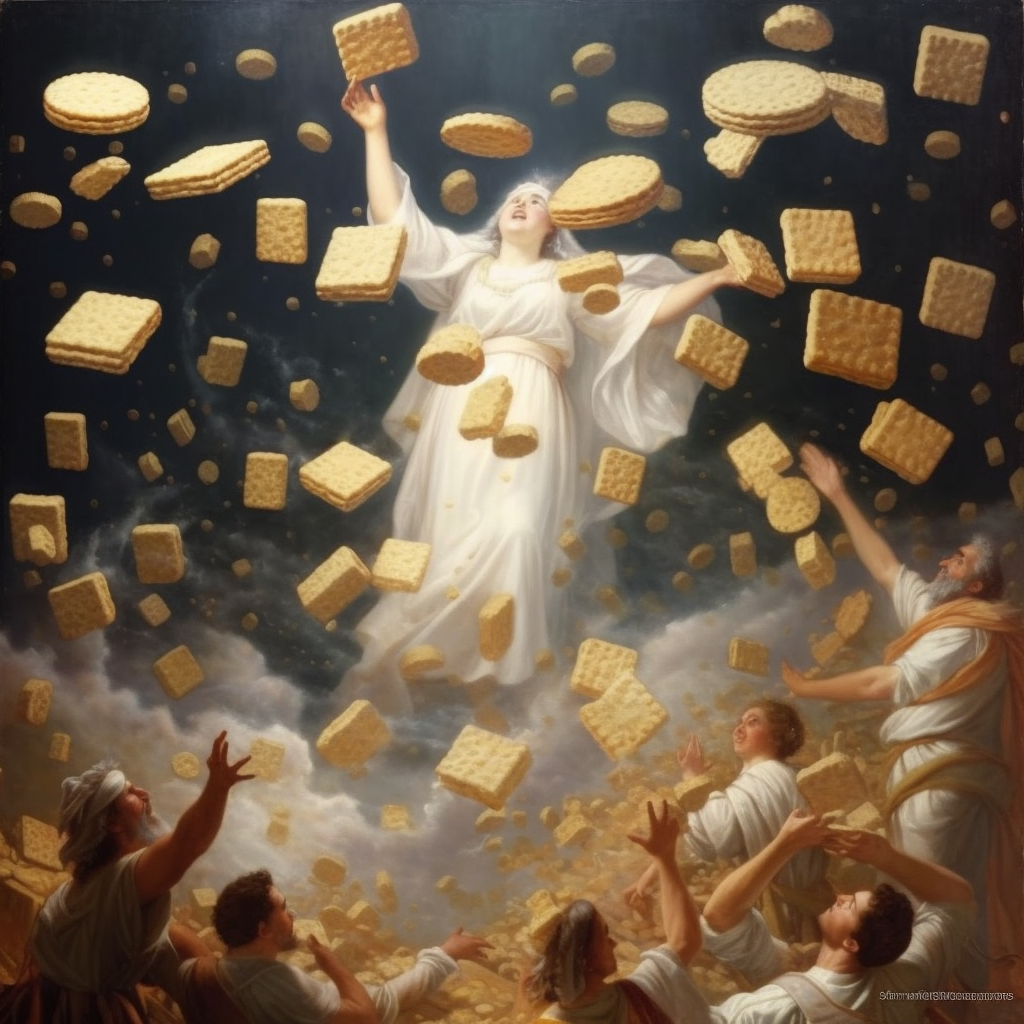 Manna, heavenly white wafers falling