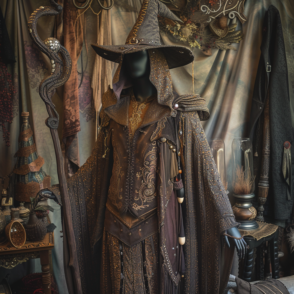 Fantasy-style Mannequin with Pointy Hat and Staff