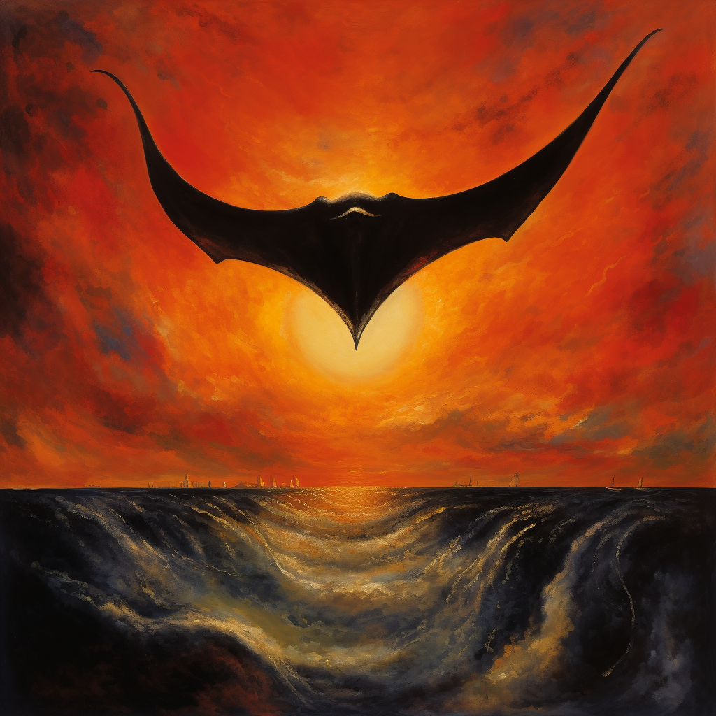 Majestic Manta Ray Soaring against a Stunning Sunset