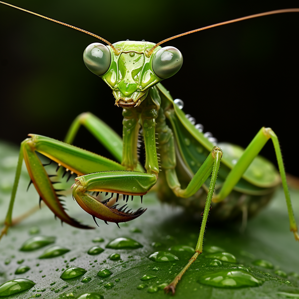 Detailed photo of mantis on leaf