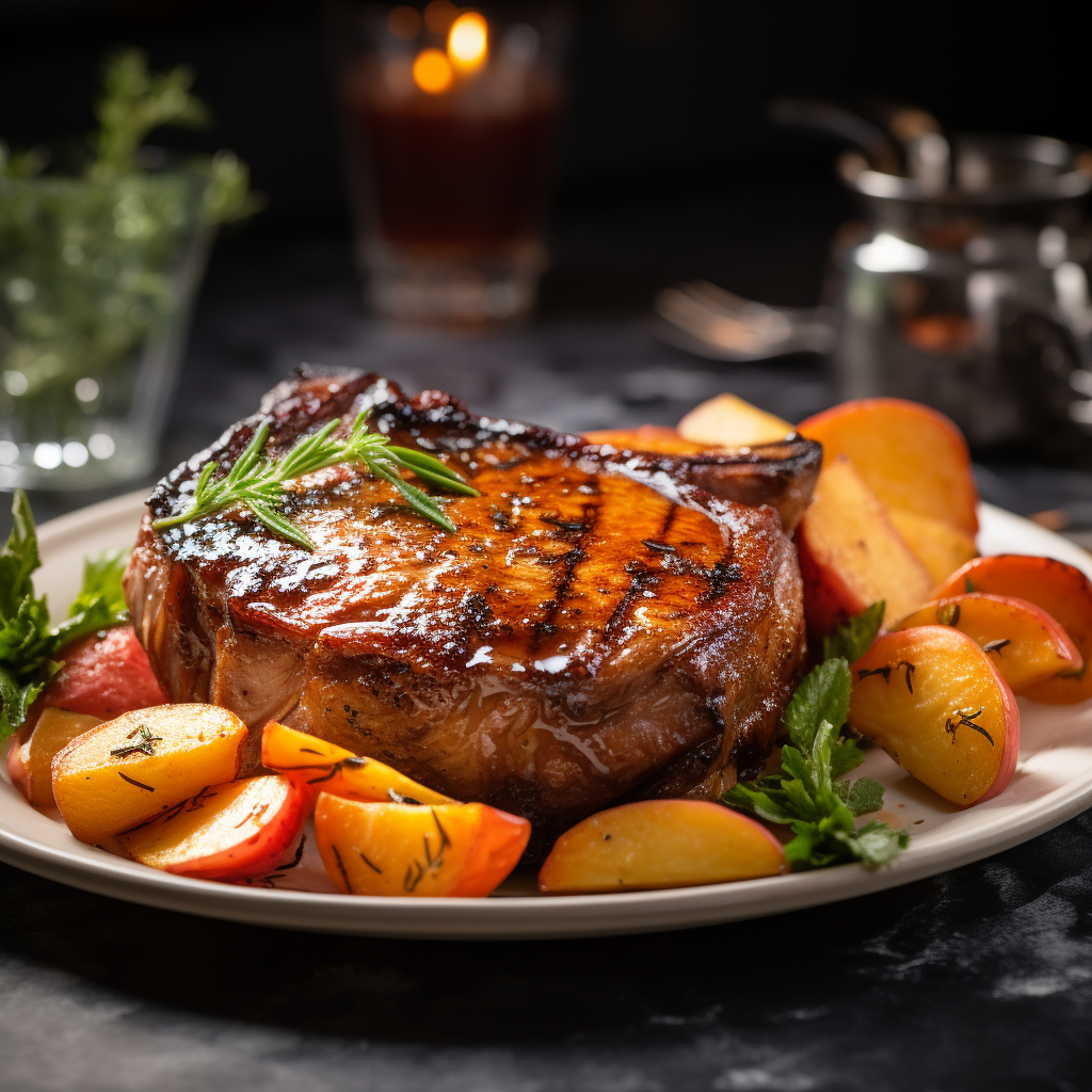 Maple Glazed Pork Chops with Roasted Red Apples and Yams