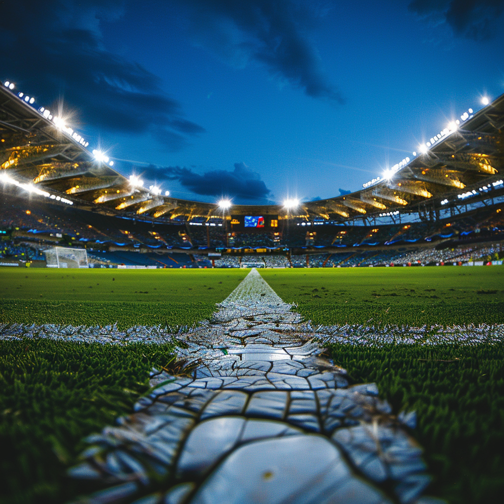 Soccer pitch Maracanã Stadium low angle shot