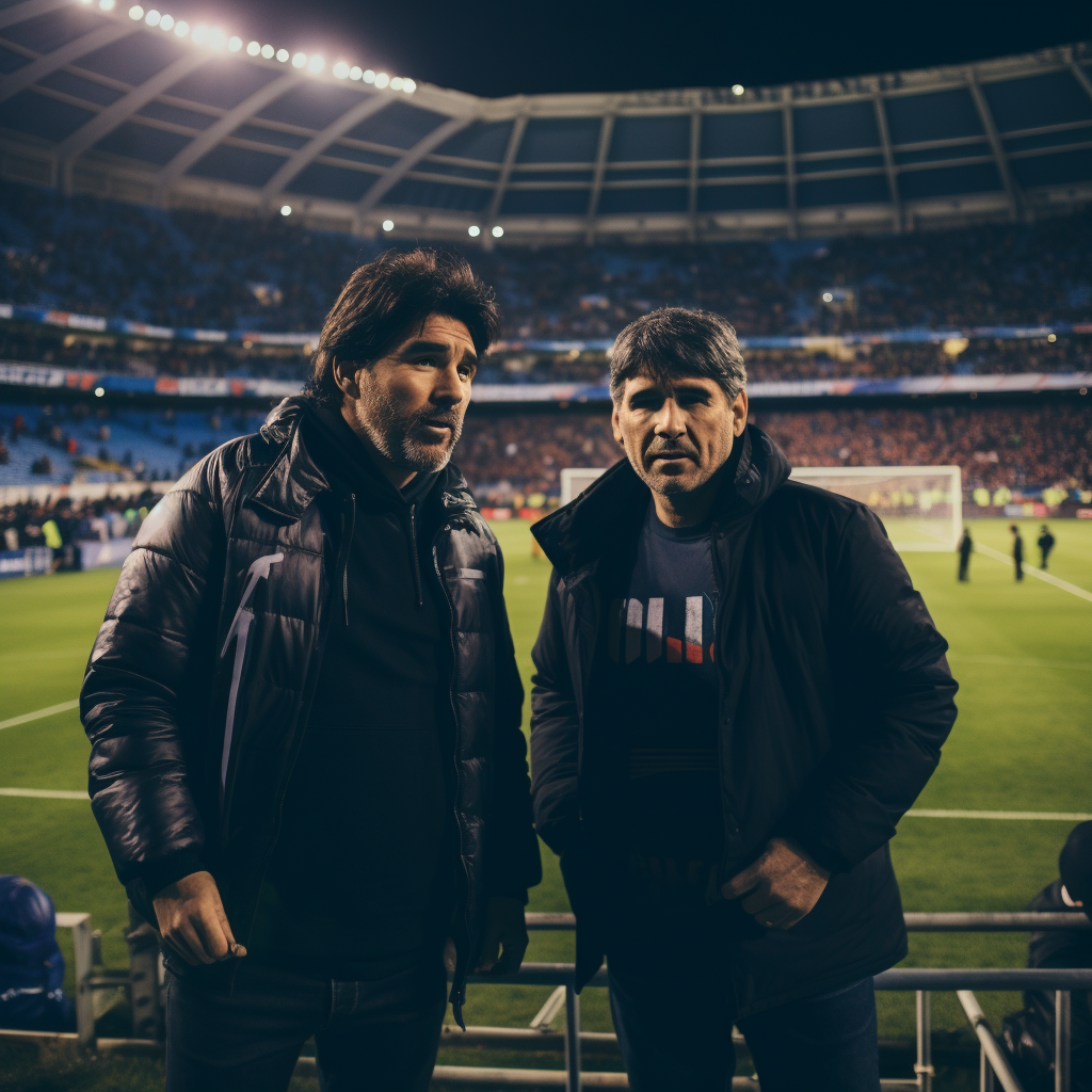 Diego Maradona and Lionel Messi playing football