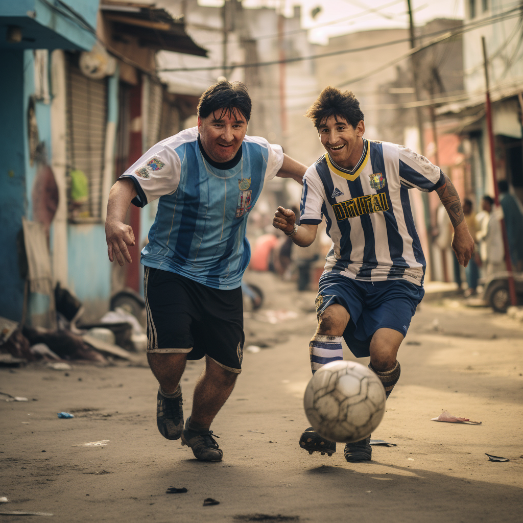 Maradona and Messi playing football in Argentina