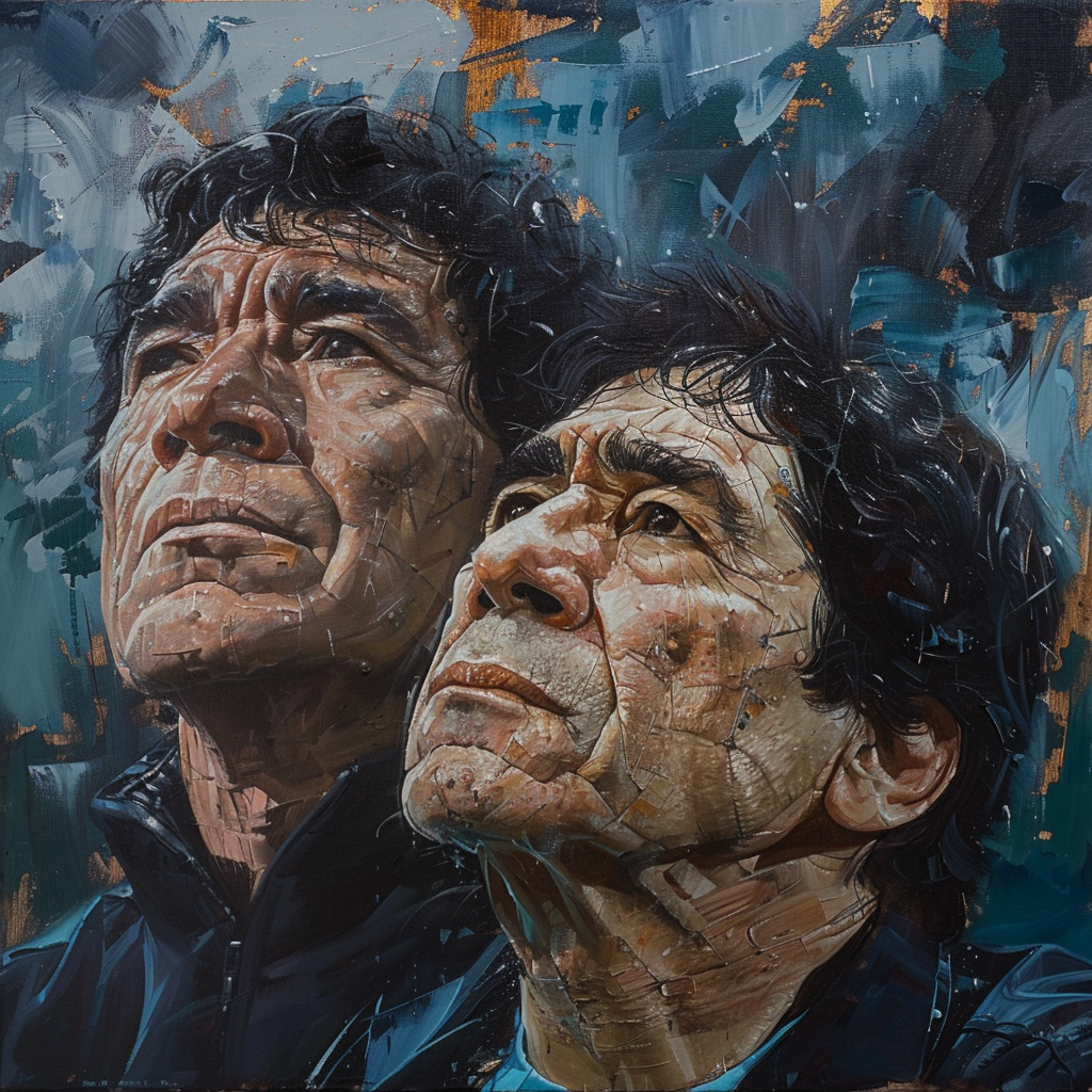 Oil painting Maradona Riquelme portrait