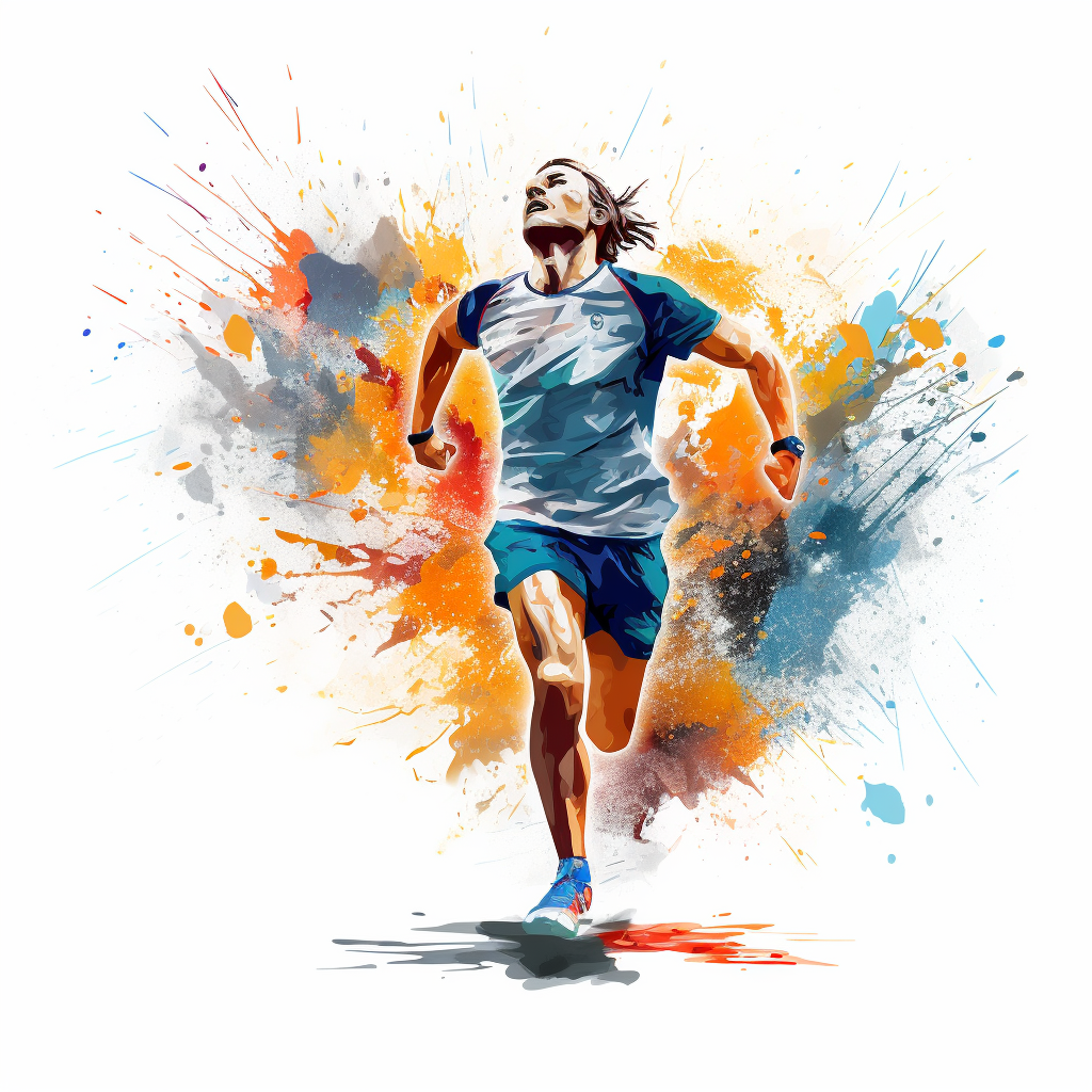 Motivational marathon runner illustration with paint splatter