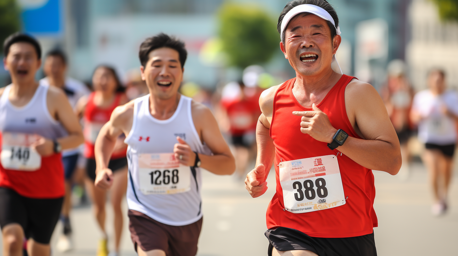 Two Korean men running together