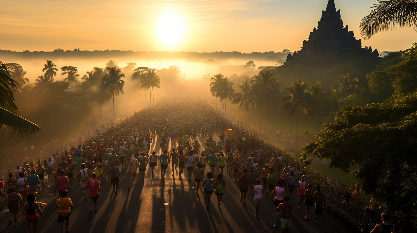 Scenic Marathon Start Line with Tropical Island Views