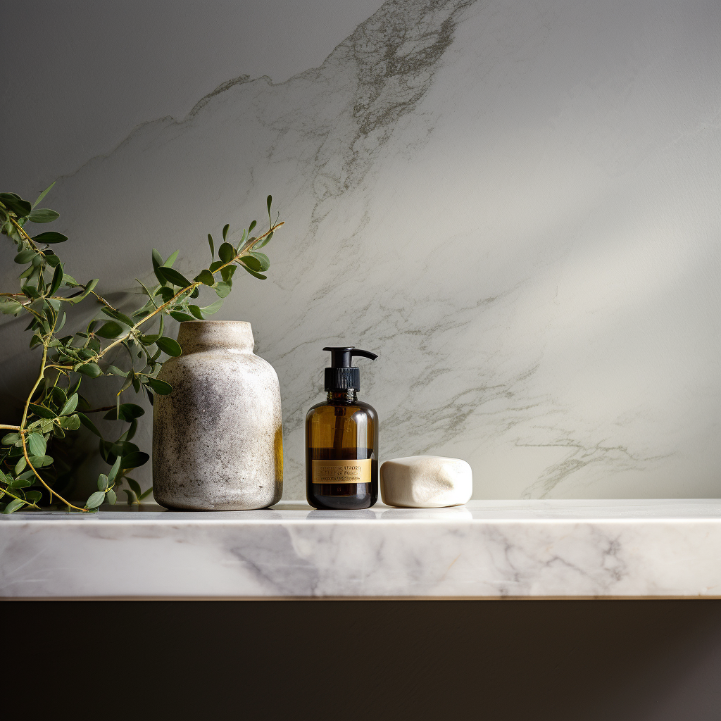 Close-up of Marble Counter and Shelf