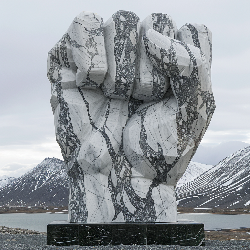 Gray White Marble Fist Statue