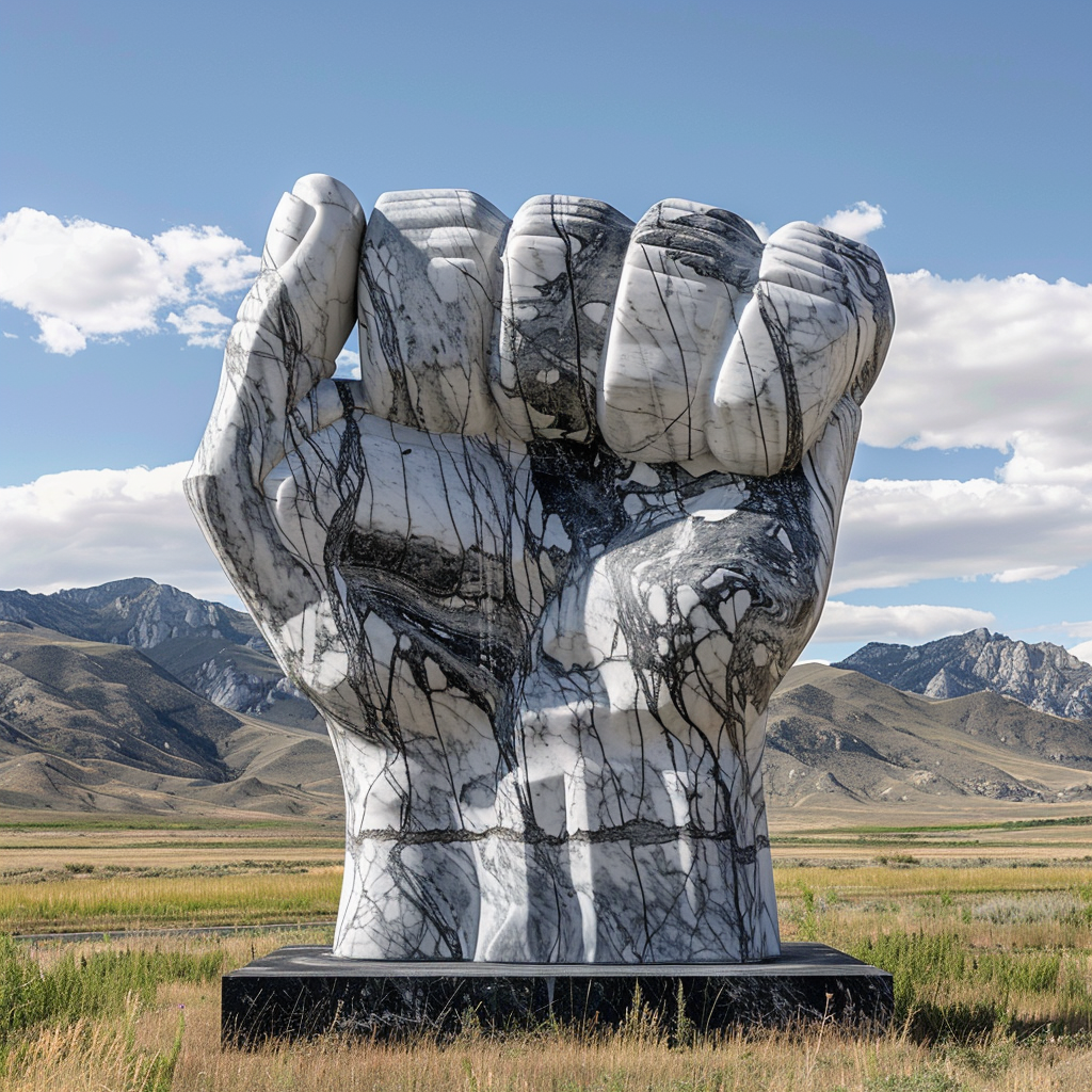 Gray white marble fist sculpture